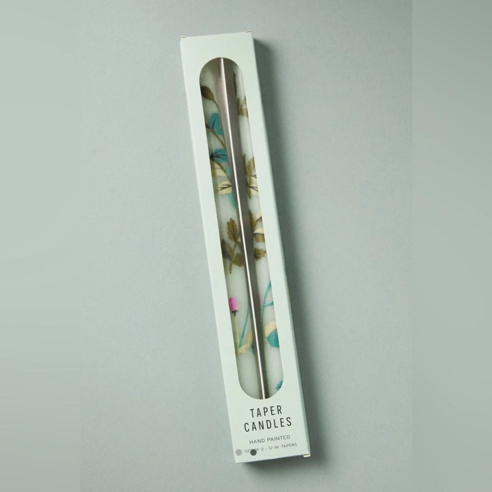 Anthropologie Gardenia Handpainted Taper Candles, Set of 2 in Green NEW - Picture 2 of 4